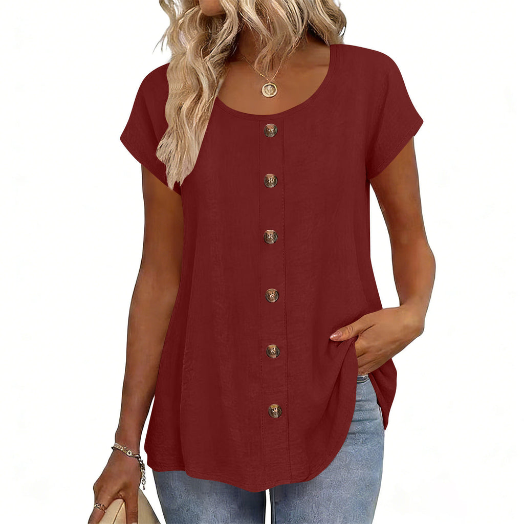 Womens Elegant And Fashionable Solid-color Round-neck Short-sleeve Top by Ricaloux