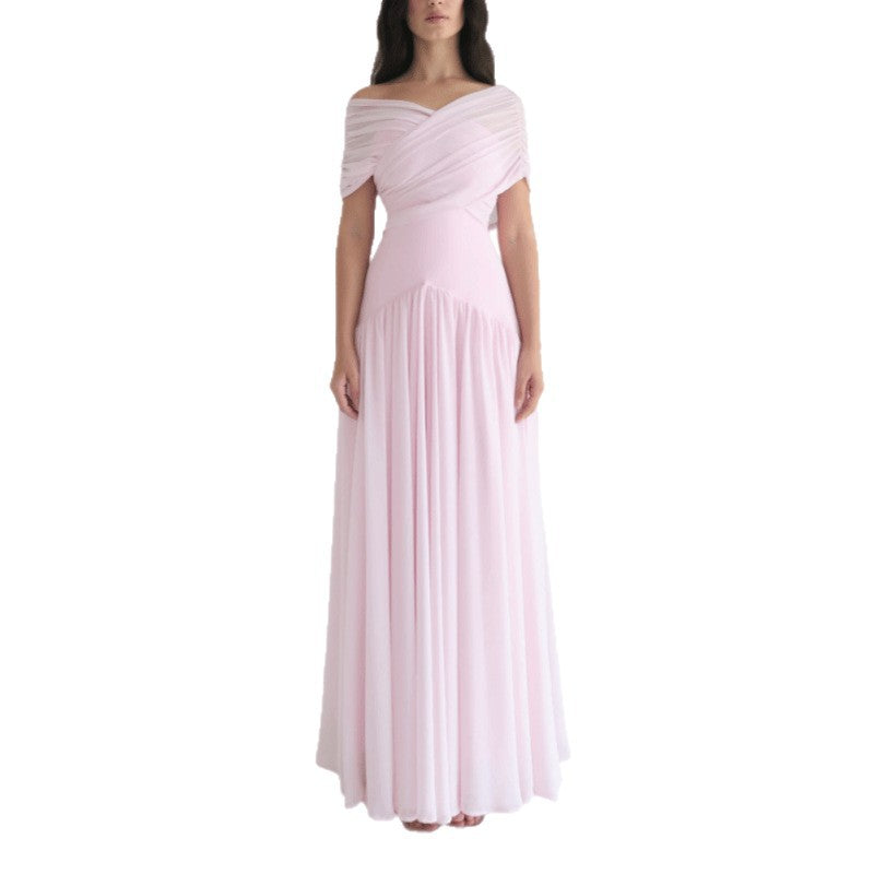 Light Elegant Cross-design Short-sleeve Maxi Dresssoft And Romantic by Ricaloux
