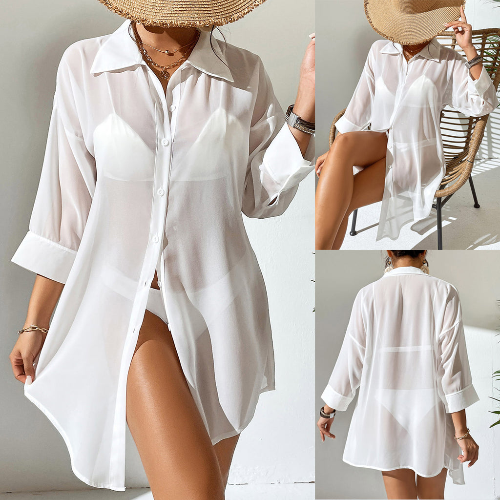 Women Chiffon POLO Casual Sun Protection Beach Cover Up Shirt, Thin Mesh Blouse, In Stock, Hot Selling For European & American Market – Premium 4 | RICALOUX