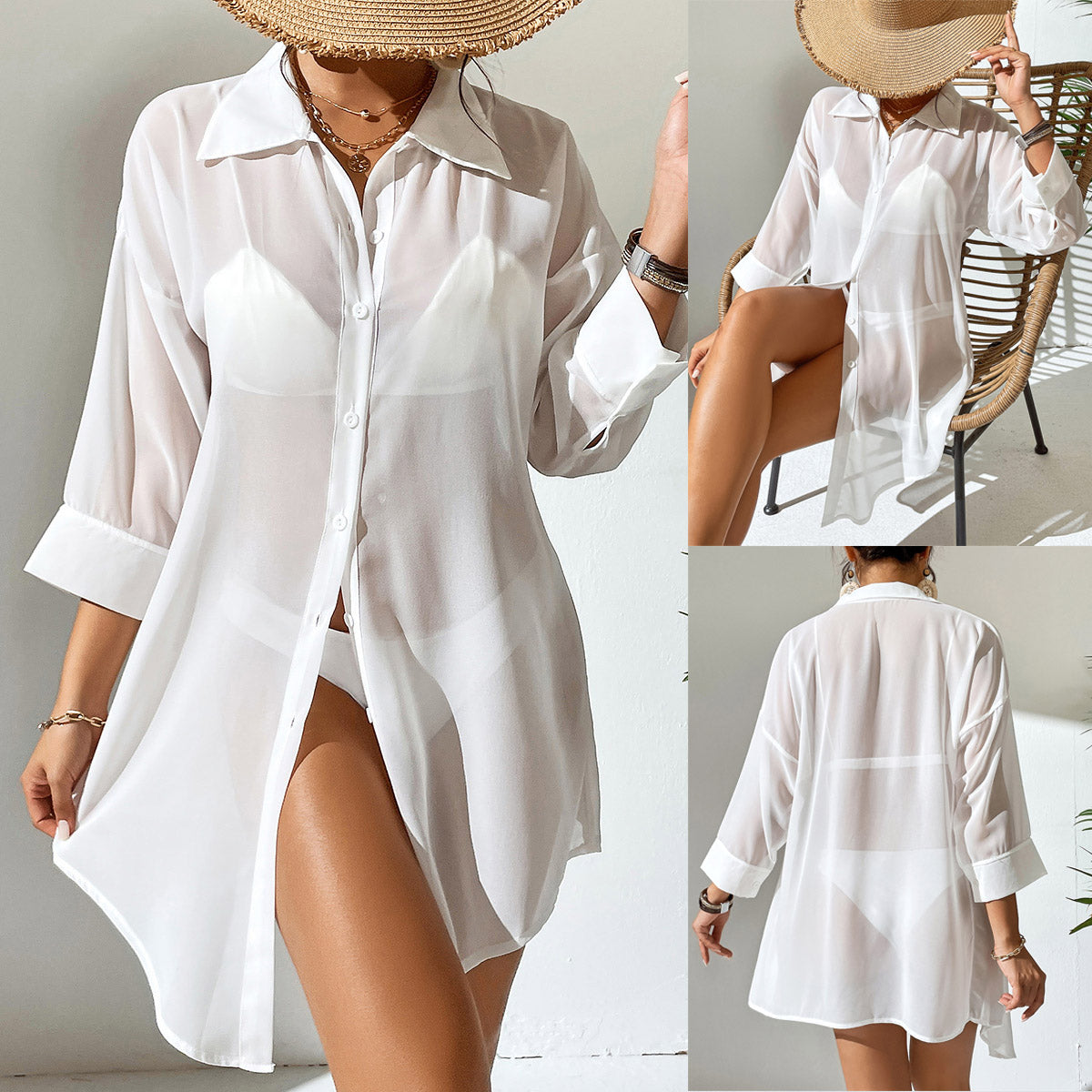 Women Chiffon POLO Casual Sun Protection Beach Cover Up Shirt, Thin Mesh Blouse, In Stock, Hot Selling For European & American Market – Premium 4 | RICALOUX
