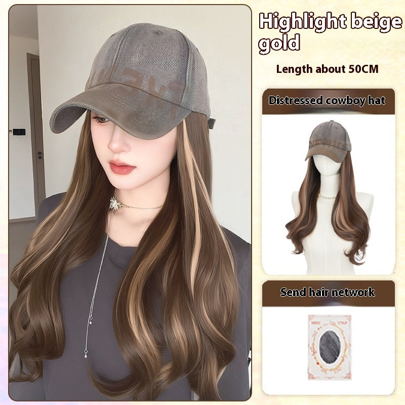 All-in-one American Retro Denim Peaked Cap Dyed Micro-roll Wig by Ricaloux