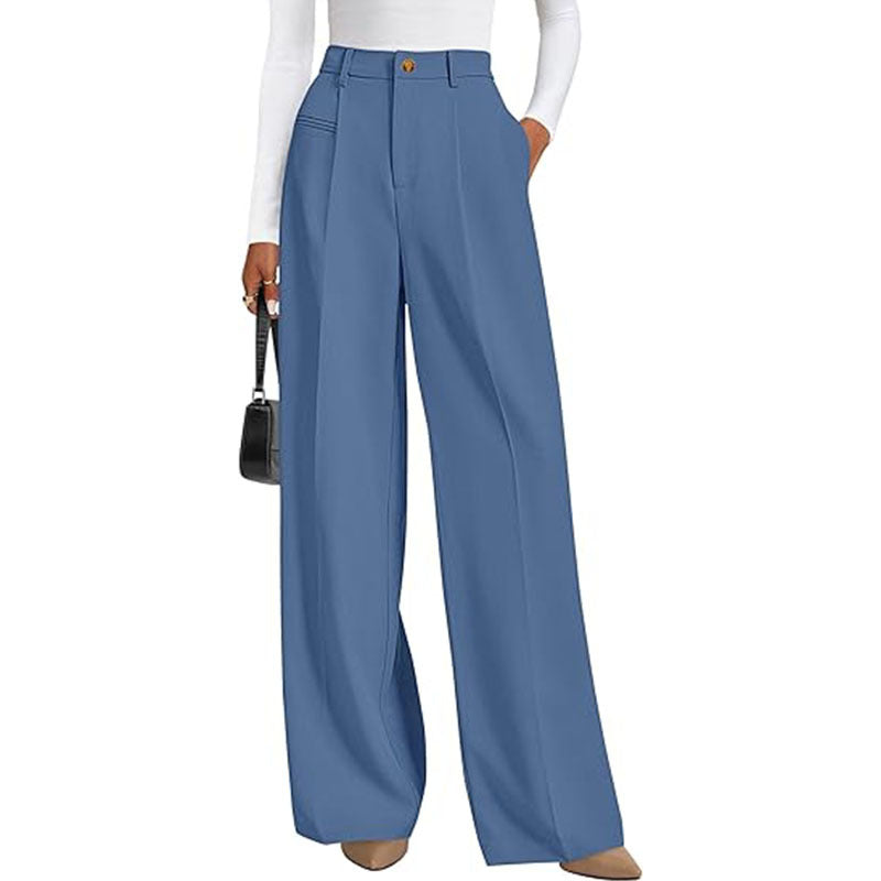 New Solid-color High-waisted Womens Casual Wide-leg Pants by Ricaloux