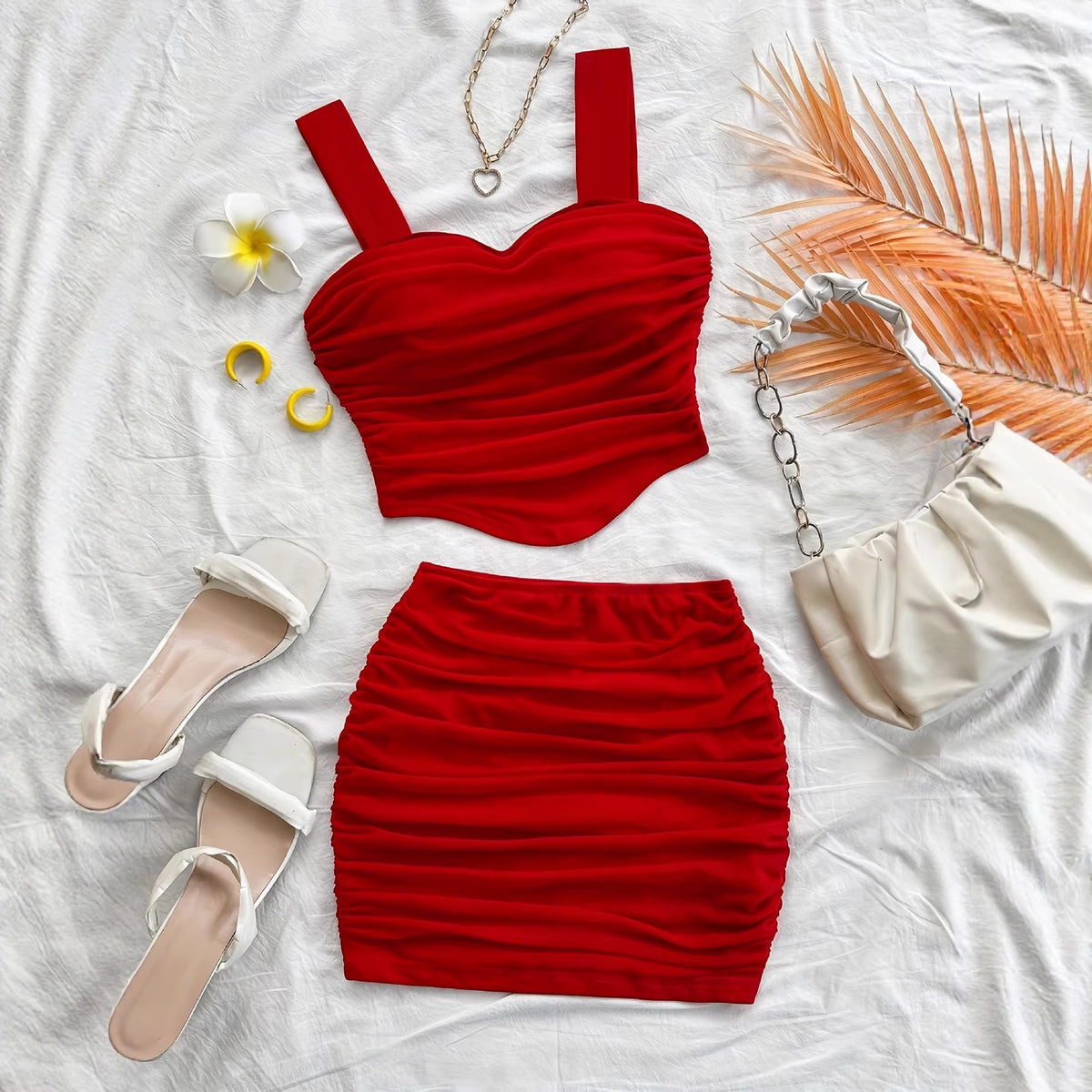 Womens Fashionable And Sexy Cinched-At-The-Waist Tube Top Set by Ricaloux