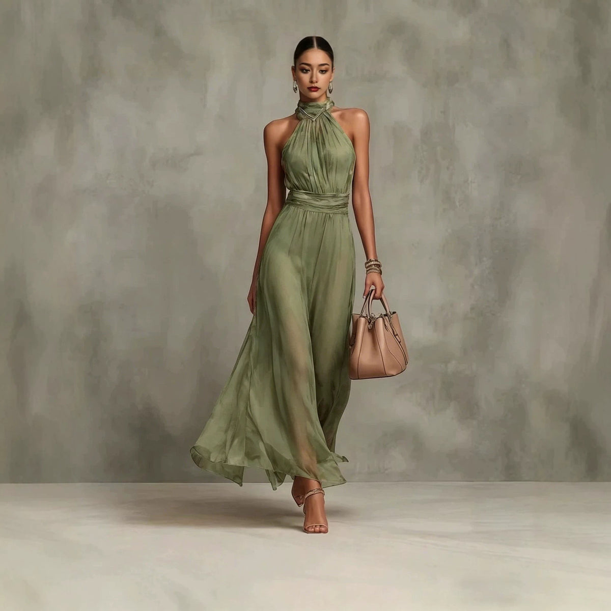 Resort-style Waist-cinching Figure-flattering Pleated Dress by Ricaloux