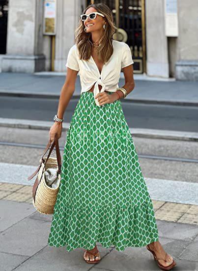 Printed Beach Casual Pleated Maxi Skirt – Premium 0 | RICALOUX