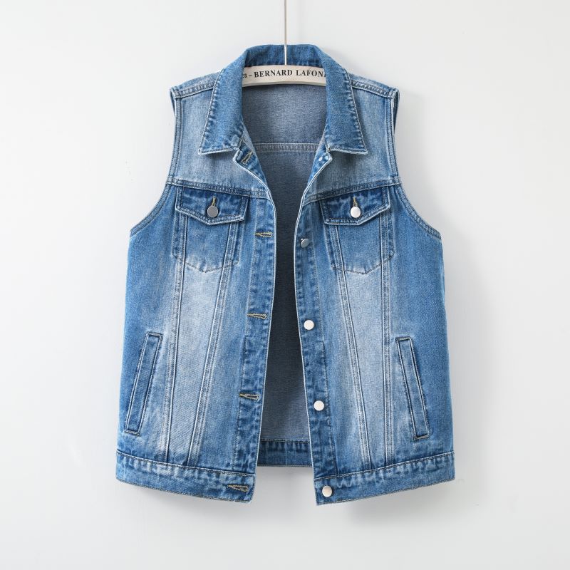 Womens Casual Loose-fit Denim Vest Jacket by Ricaloux