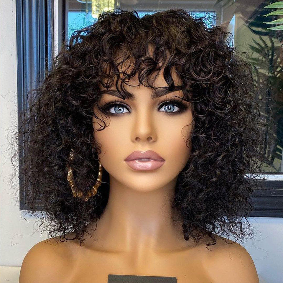 Water Wave Human Hair Wigs With Bangs by Ricaloux
