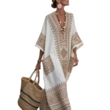 European And American 3D Digital-print V-neck Dress by Ricaloux