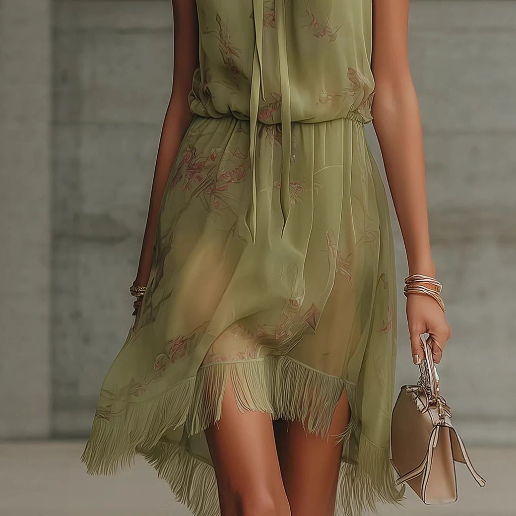 V-neck Waist Trimming Ruffles Elegant Dress by Ricaloux