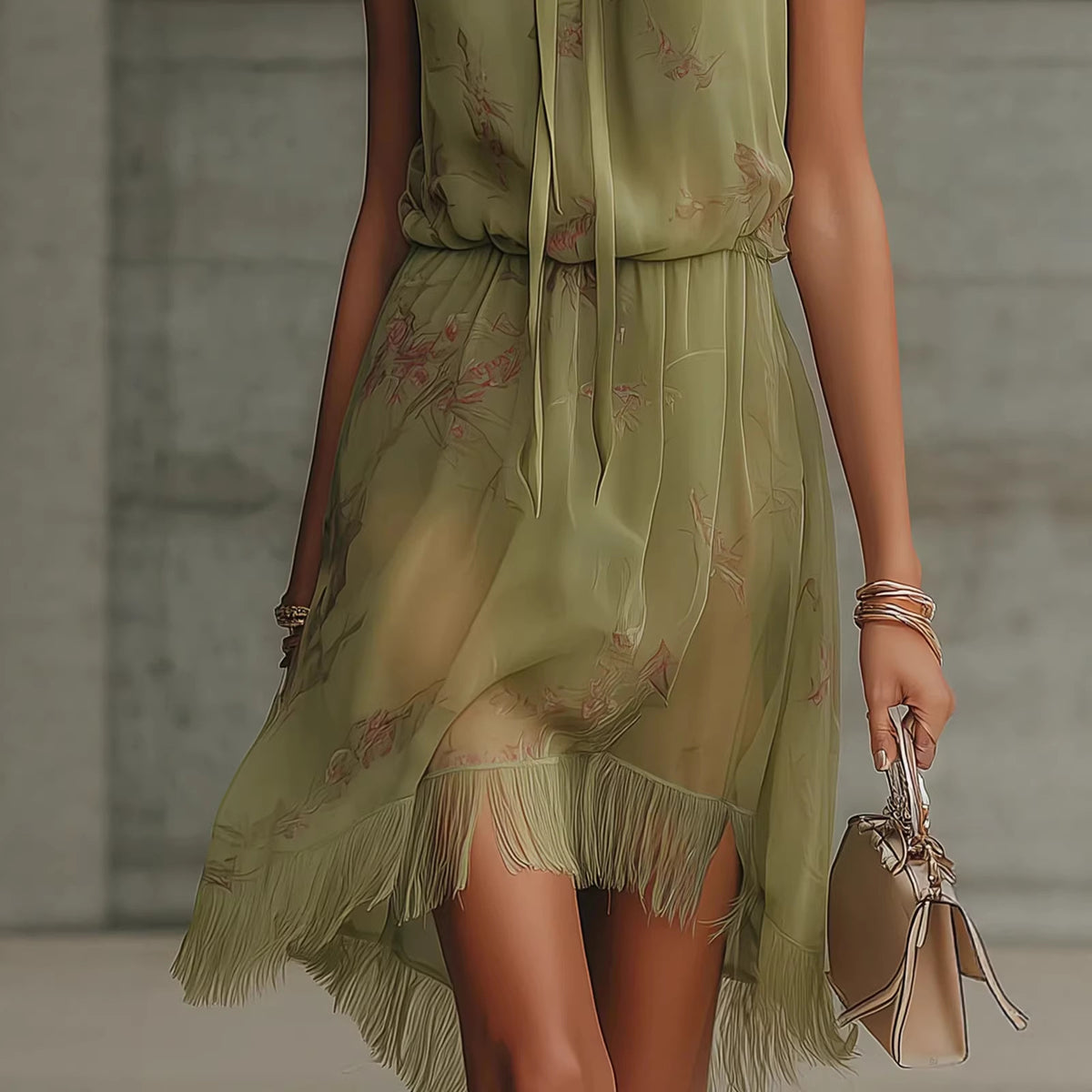 V-neck Waist Trimming Ruffles Elegant Dress by Ricaloux