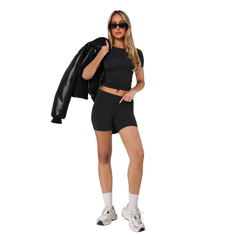 Short-sleeve Crew-neck Pullover And Slim-fit Shorts Set Comfortable To Wear by Ricaloux