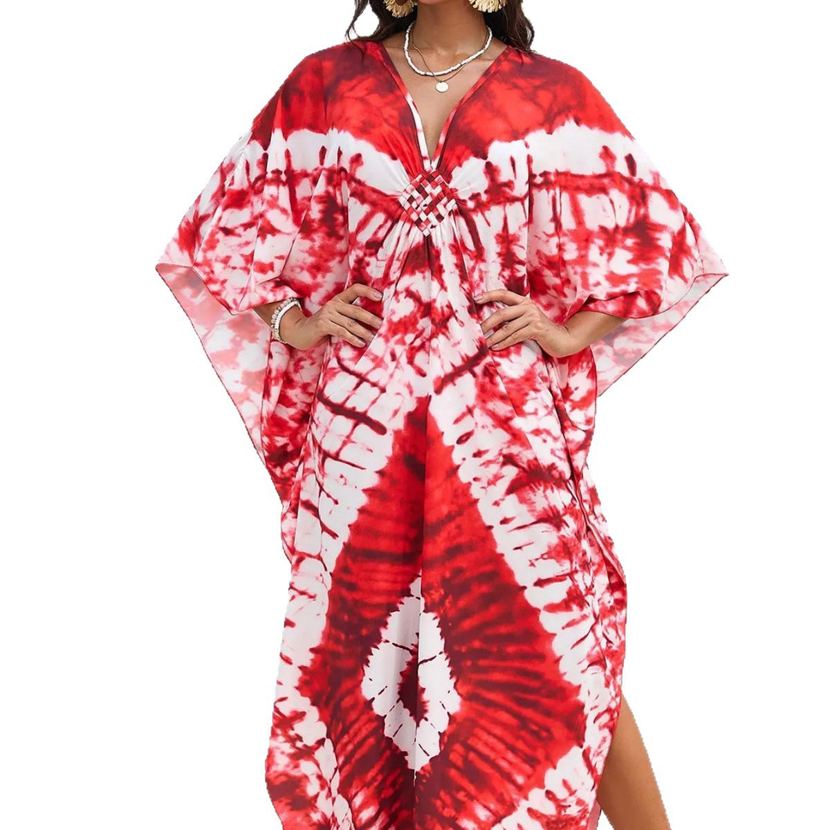 Printed Beach Cover-up Hand-knitted V-neck Plus-size Dress – Premium 0 | RICALOUX