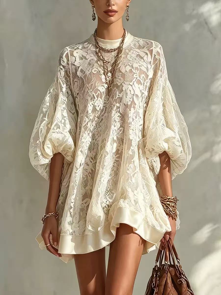 Womens Fashionable Casual Loose-fitting Lace Blouse by Ricaloux