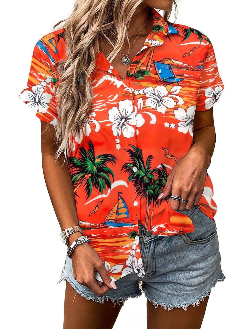 Womens Fashion Plus-Size Floral Loose-Fitting Shirt by Ricaloux