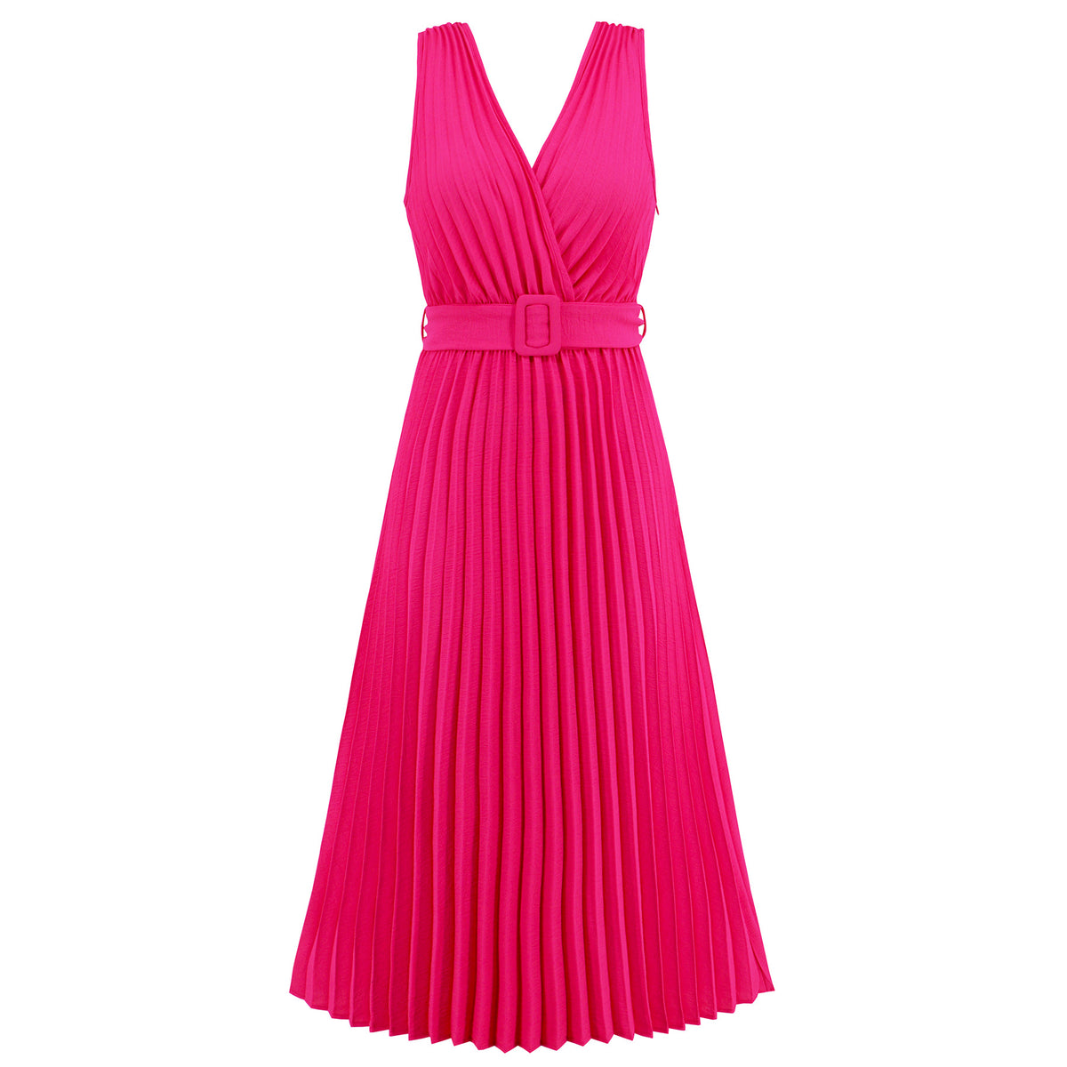 European And American V-neck Pleated Belt Dress - RICALOUX