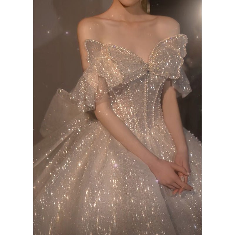 One-shoulder High-quality Long Trailing Heavy Industry Retro Wedding Dress - RICALOUX