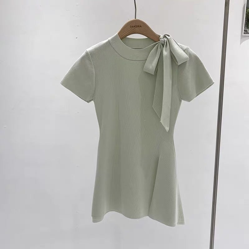 Bow-tie Lace-up Round-neck Short-sleeve Lightweight Dress – Premium 0 | RICALOUX