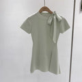 Bow-tie Lace-up Round-neck Short-sleeve Lightweight Dress – Premium 0 | RICALOUX