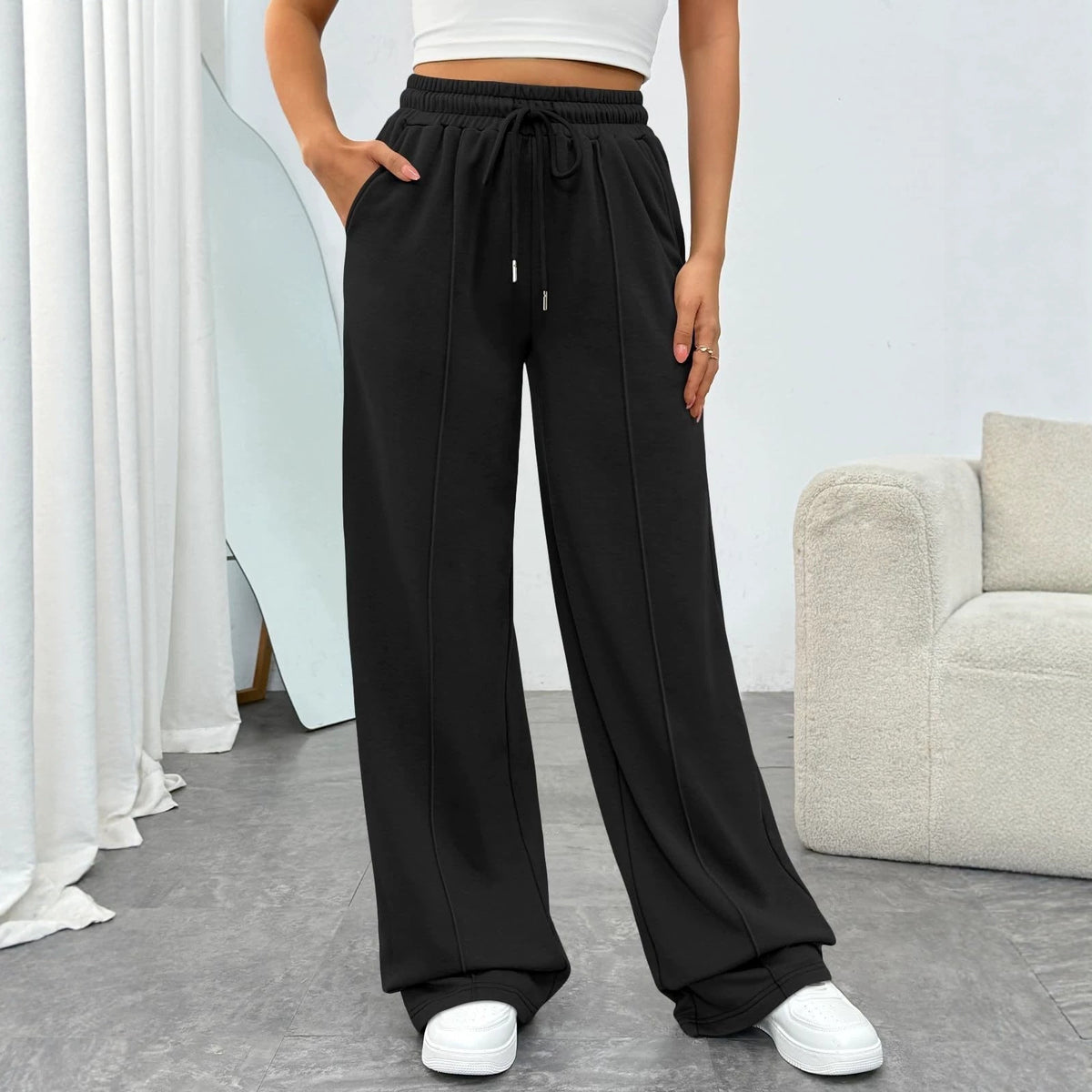 High-waisted Wide-leg Loose-fit Casual Womens Athletic Trousers – Premium 0 | RICALOUX