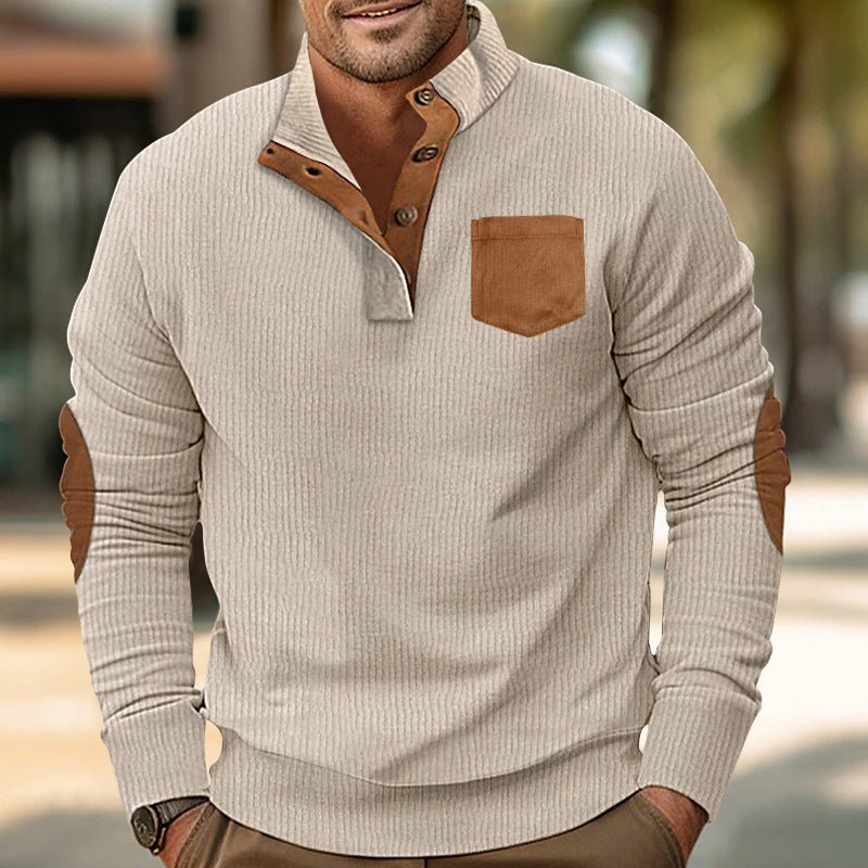 Patch Pocket Jacket Stand Collar Long Sleeve Corduroy Multicolor Hoodie - RICALOUX