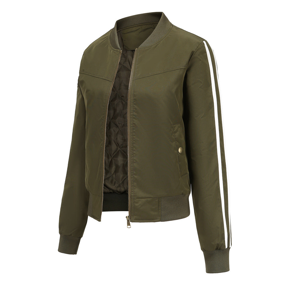 Womens Cropped Aviator Jacket Springautumn Fleece-lined Coat by Ricaloux