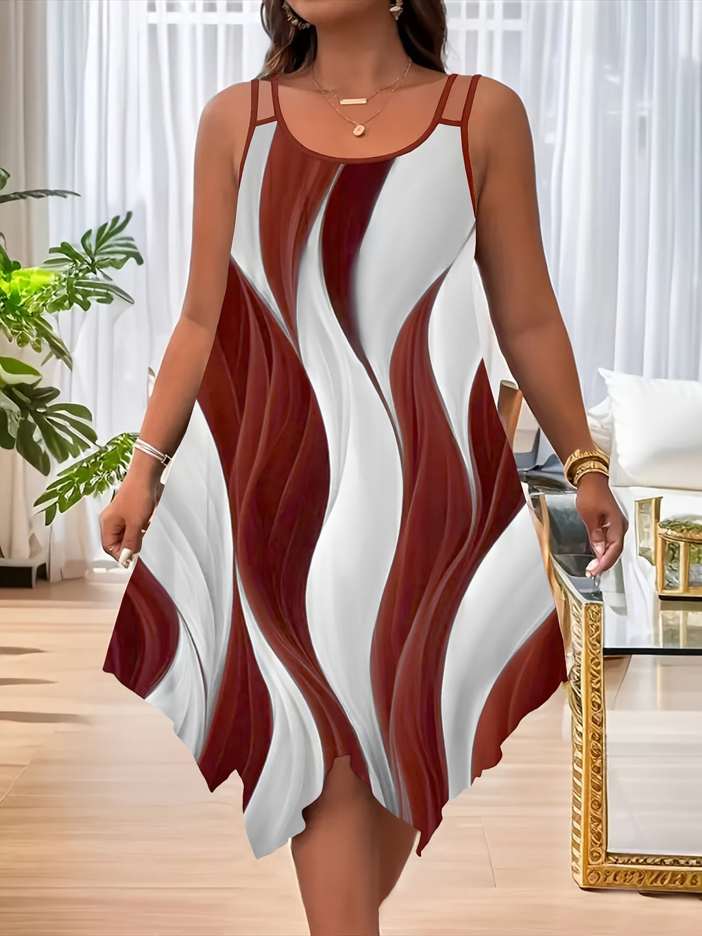 Womens Stylish Dress With A Flared Hem Dual Straps And A Random Print by Ricaloux