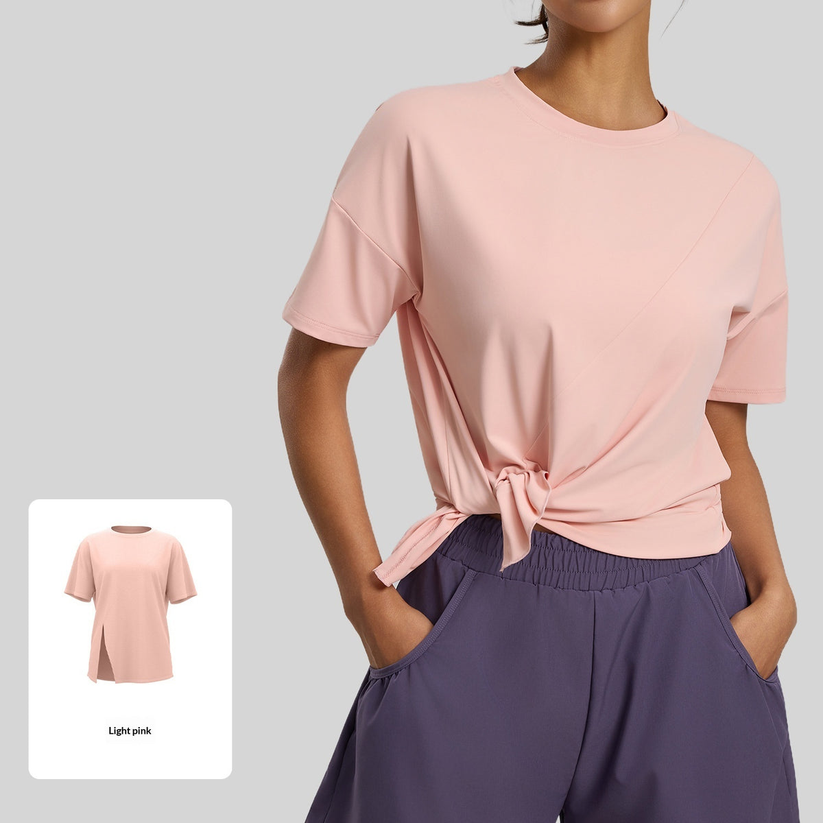 Split-front Loose-fit Short-sleeve Tunic For Yoga Running And Fitness by Ricaloux