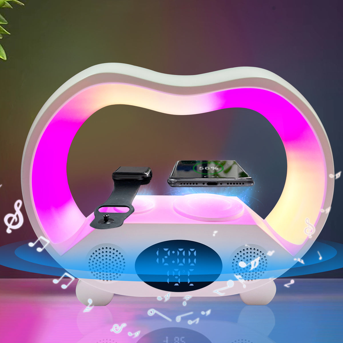 New 6 In 1 Smart Remote Control Bluetooth-compatible Ambience Intelligent LED Table Lamp Multi-function Wireless Charger Night Light Bluetooth-compatible Speaker by Ricaloux