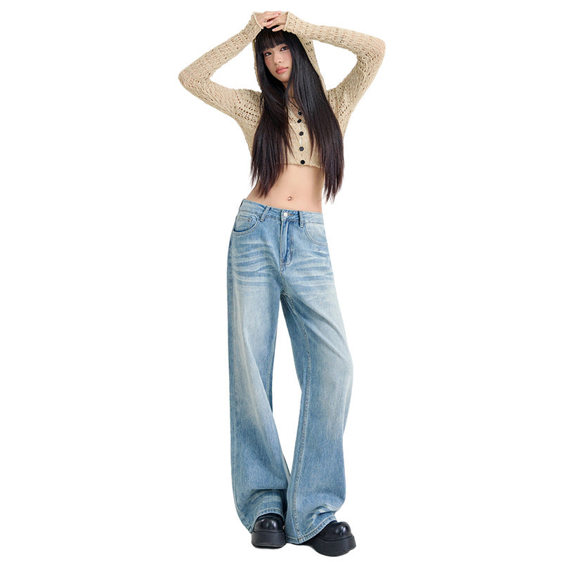 Womens Light-blue Washed Wide-leg Jeans – Premium 0 | RICALOUX