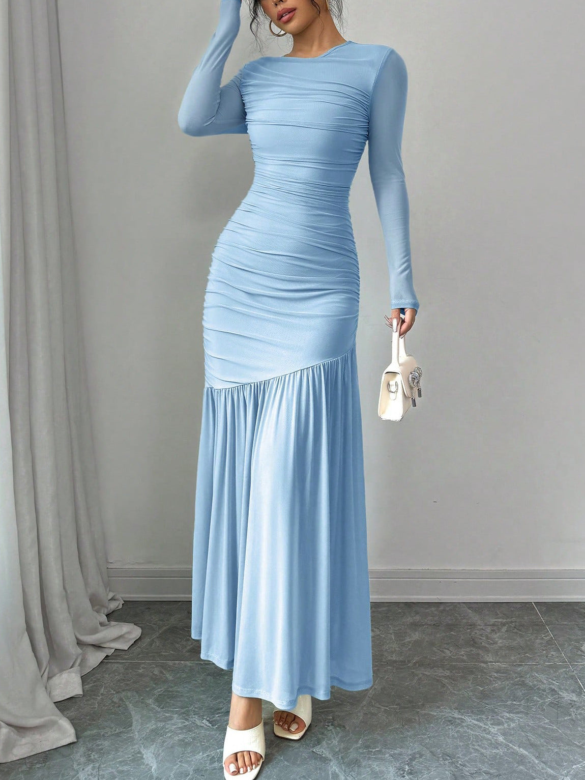 Fashionable Slim-fit Pleated Elegant Long-sleeve Dress – Premium 0 | RICALOUX