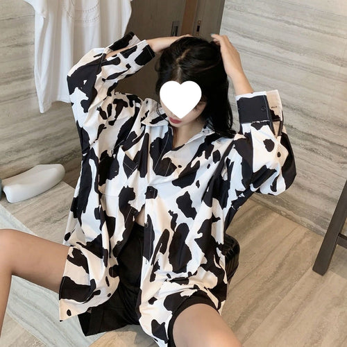 Black And White Printed Blouse Womens Mid-length Fall Top – Premium 0 | RICALOUX