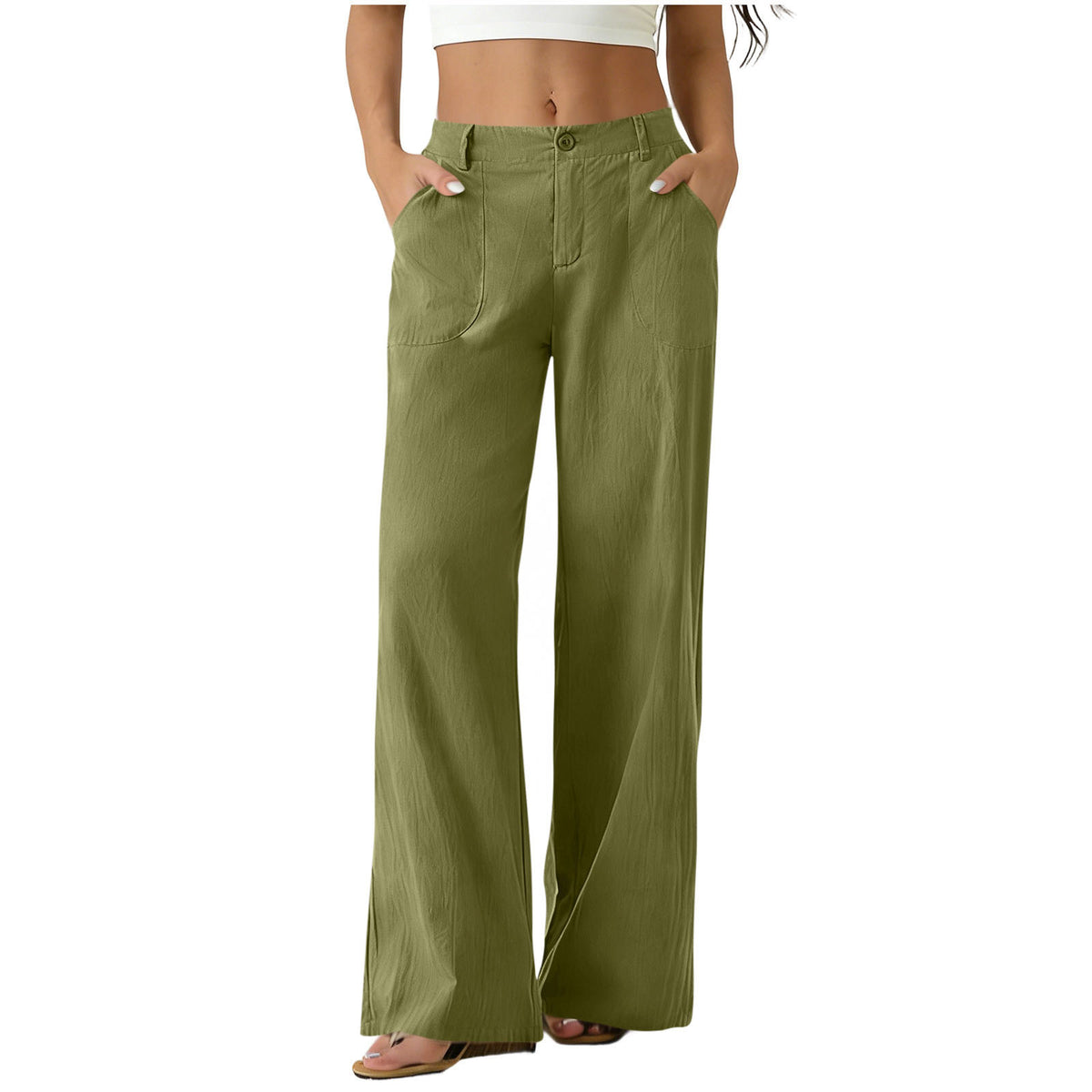 Womens Formal Suit Pants Elastic Waistband Patch Pockets Solid Color by Ricaloux