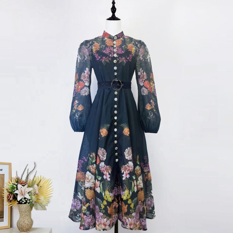 Stand-collar Single-breasted Dress With Puff Sleeves A Fitted Waist – Premium 0 | RICALOUX