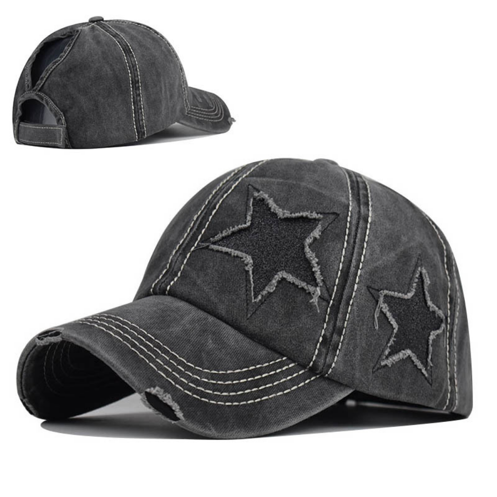 Summer Women's Washed-out Distressed Sequined Five-point Star Baseball Cap For Summer Outings, Sister Gatherings, Trendy Retro Style Hat – Premium 4 | RICALOUX