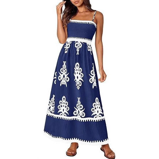 Resort-style Beach Dress Printed Bandeau Strap Maxi Dress – Premium 0 | RICALOUX