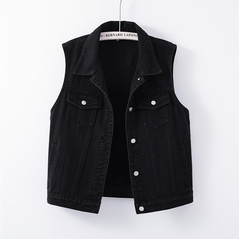 Womens Casual Loose-fit Denim Vest Jacket by Ricaloux