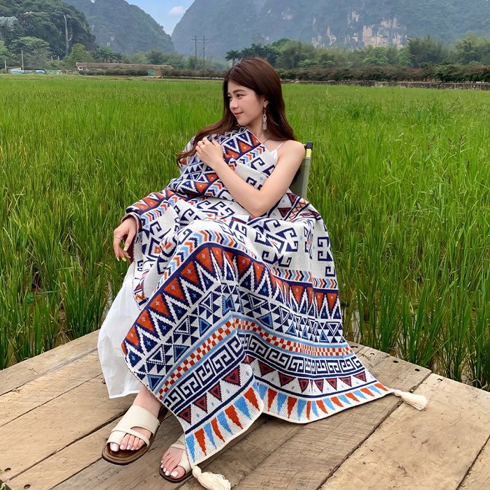 Ethnic-style Knitted Tassel Shawl – Premium 0 | RICALOUX