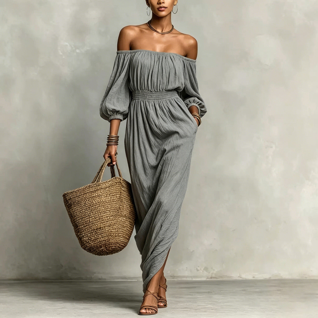 Womens Solid-color Casual Off-shoulder Dress by Ricaloux