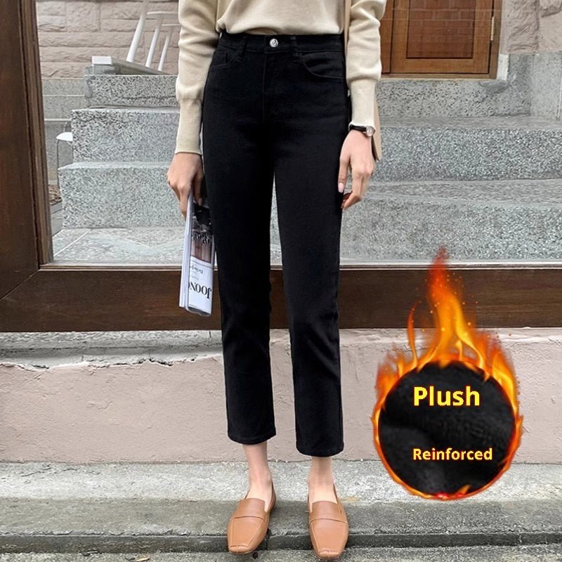 Black Plus Velvet Smoke Pipe Jeans Leggings - RICALOUX