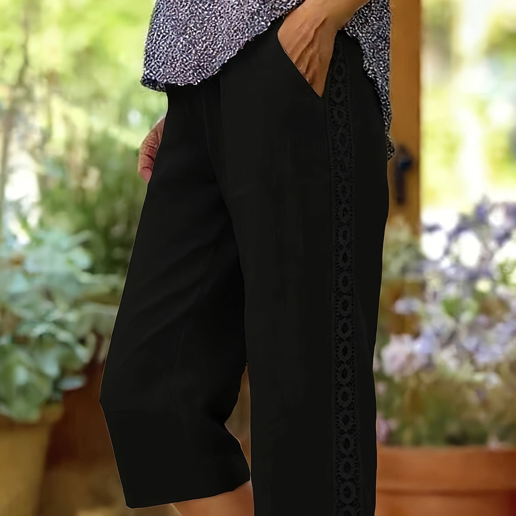 Elegant Side-rimmed Slanted-pocket Casual Capri Pants by Ricaloux
