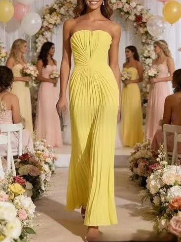 New European And American style Strapless Pleated Figure-flattering Dress by Ricaloux