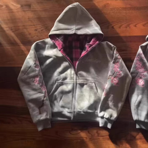 American-style Trendy Vintage Letter-embroidered Patchwork Reversible Loose-fit Hooded Jacket Hoodie by Ricaloux