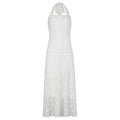 Temperament Pure Color Lace Stitching Sleeveless Halter Backless Lace-up Dress - RICALOUX