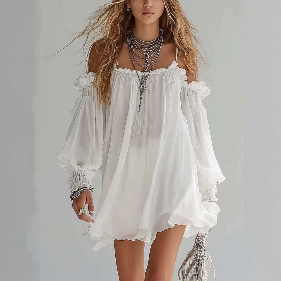 Womens Chiffon Off-shoulder Strap Dress by Ricaloux