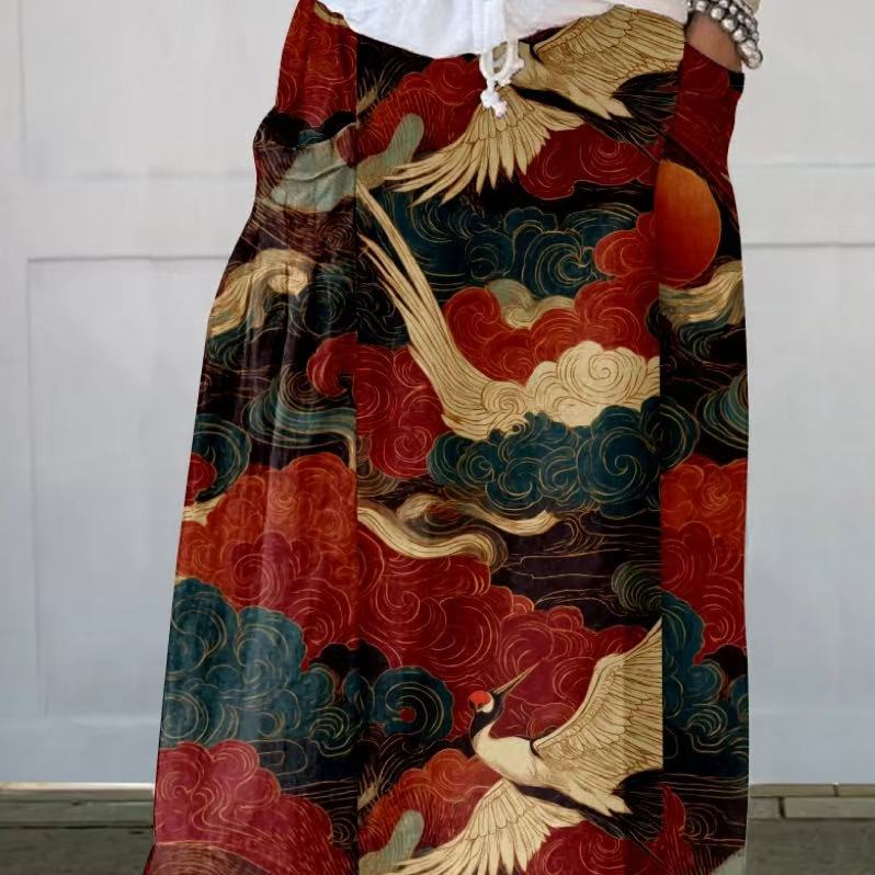 Womens Fashionable Printed Plus-Size Skirt With Pockets by Ricaloux
