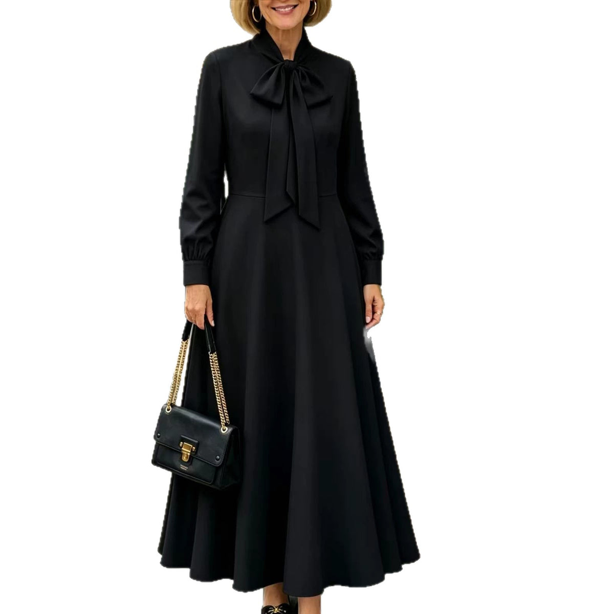 Springautumn Long-sleeve Puff-sleeve Dress With Bow Details At The Hem by Ricaloux