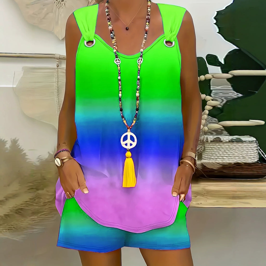 Rainbow Gradient Top And Pants Set by Ricaloux