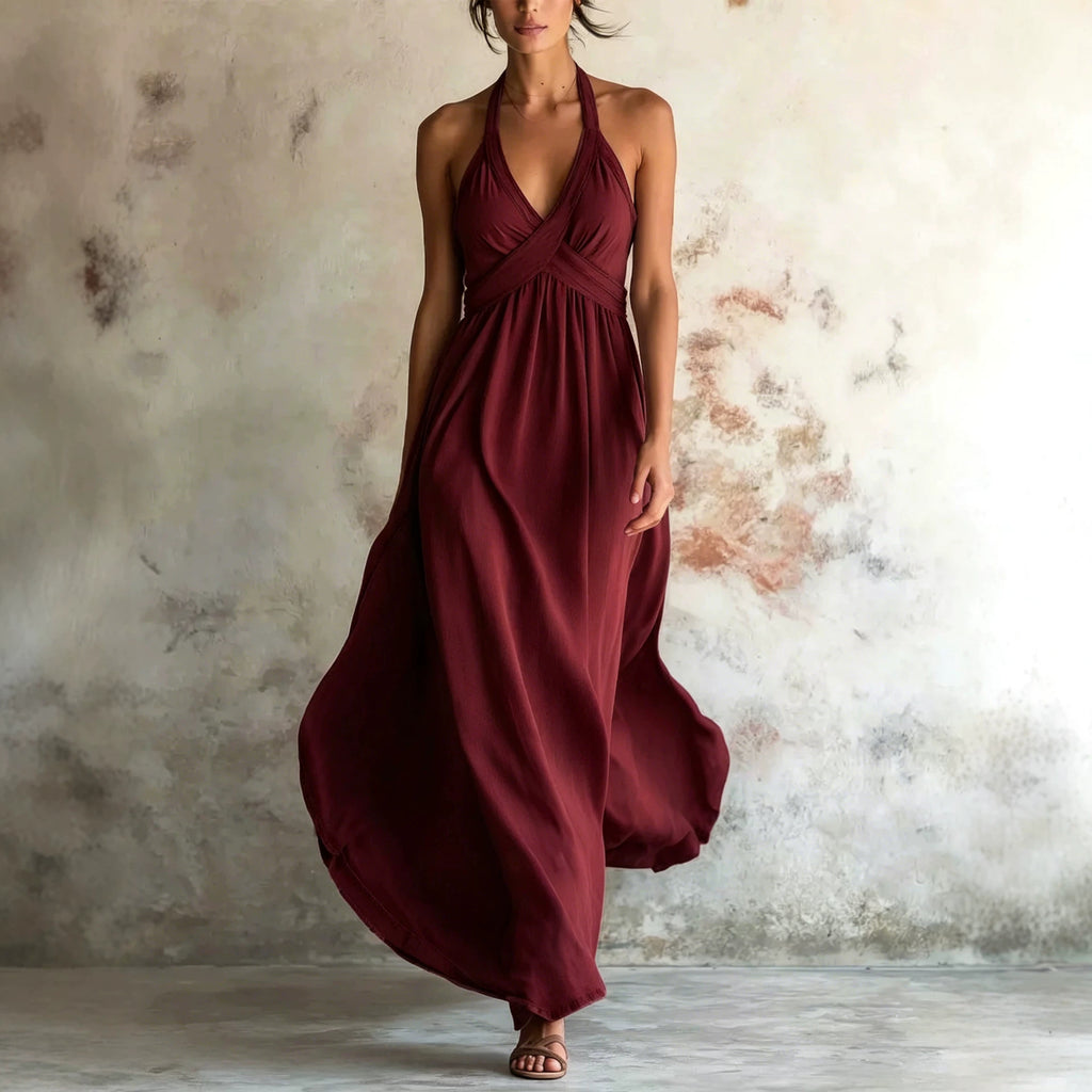 Sleeveless Flared Solid-color Maxi Dress Design by Ricaloux