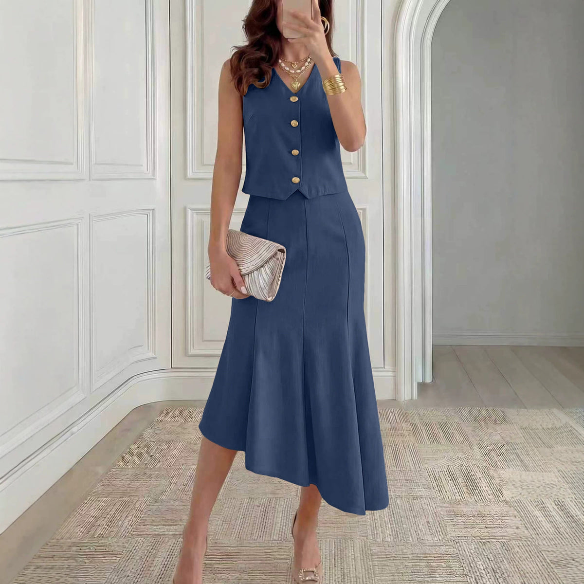 Womens Sleeveless Vest And Fishtail Skirt Set by Ricaloux