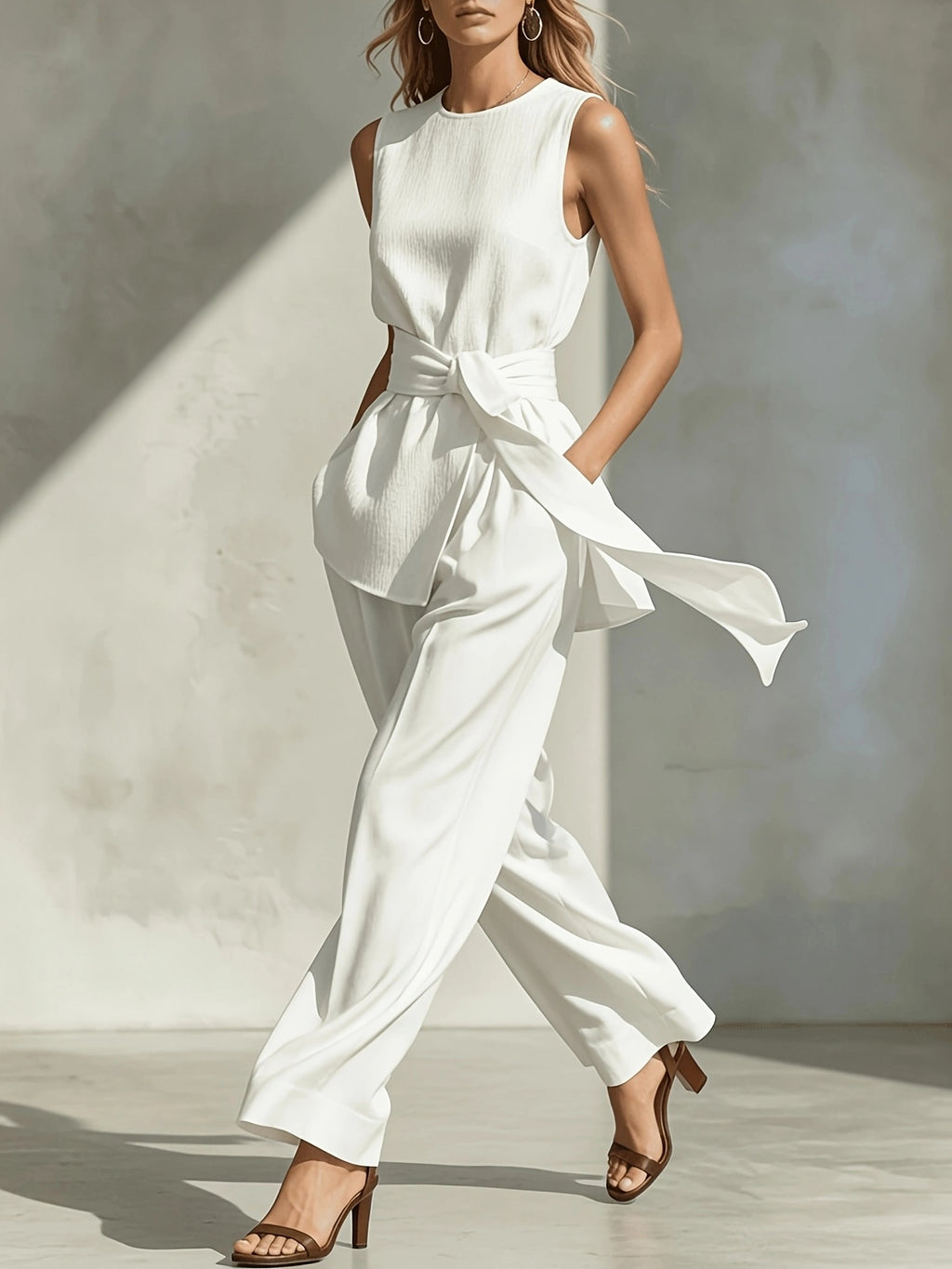 Womens Casual Sleeveless Tied-top And Pants Set by Ricaloux